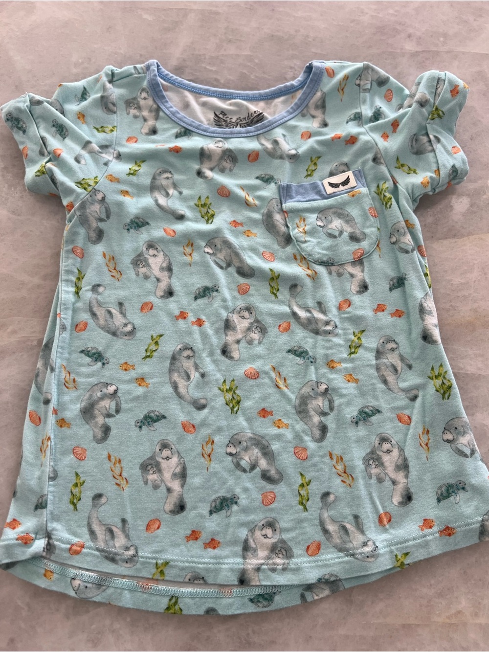Free Birdees light blue manatee shirt, 4t